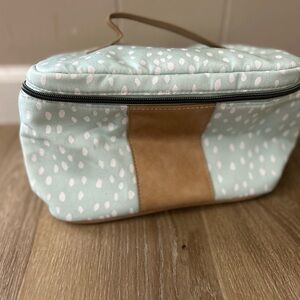 Mint Green Cosmetic Bag with Tan Accent